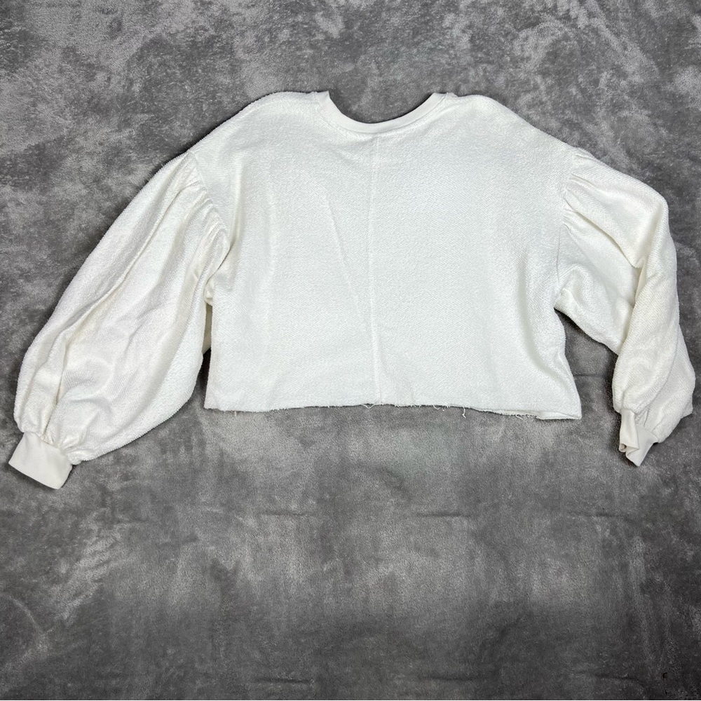 Free People Sweater Womens Small Sleeves Like These Terry Puff Sleeve Neutral - Picture 8 of 10